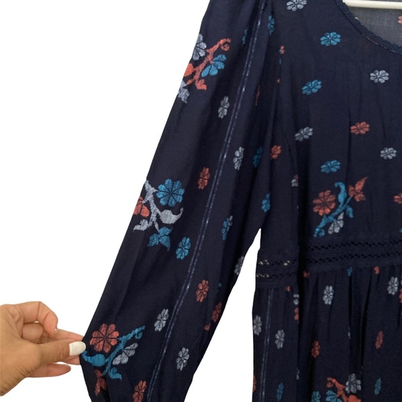 Floral Dark Blue 3/4 Sleeves Small/Medium Mini Dress BNWT - Picture 4 of 6